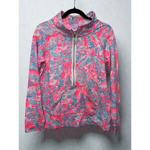 Lilly Pulitzer 1/4 Zip Sweater Women's Medium Slipper Popover Pullover Pink Blue